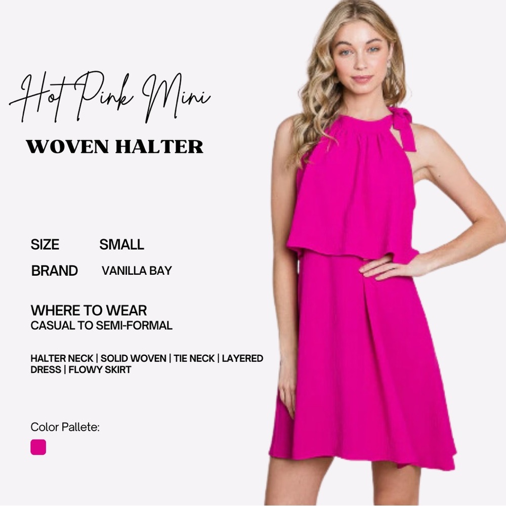 Hot Pink Mini Woven Halter-Size Small